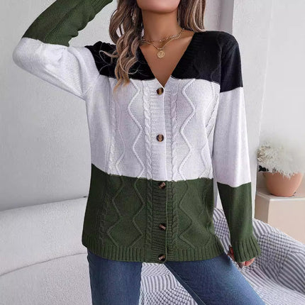 Big Sale Real Shot Autumn and Winter Casual Contrasting Color Button Long-Sleeved Sweater Cardigan Jacket Independent Station Cross-Border Women's Clothing