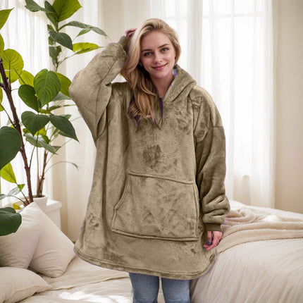 Hooded Blanket, Lazy Blanket That Can Be Worn Outside, Lazy Flannel Pajamas, Tv Blanket, Outdoor Cold-Proof Hooded Blanket for Home Use