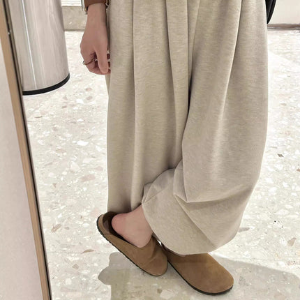 Oatmeal Color Brushed Casual Wide-Leg Pants for Women, Autumn and Winter Drapey Towel Sweatpants, Loose Bf Lazy Glutinous Rice Long Pants for Spring