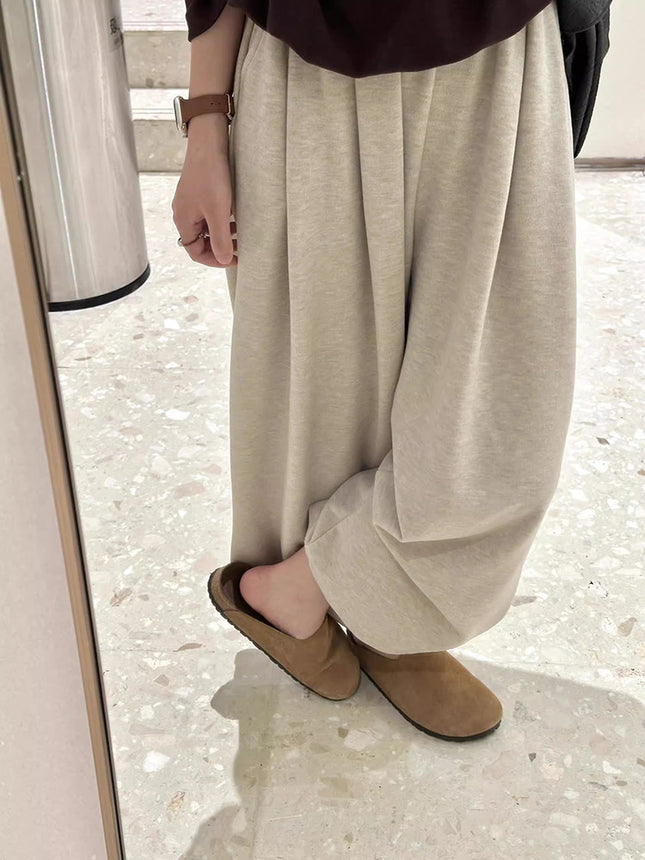 Oatmeal Color Brushed Casual Wide-Leg Pants for Women, Autumn and Winter Drapey Towel Sweatpants, Loose Bf Lazy Glutinous Rice Long Pants for Spring