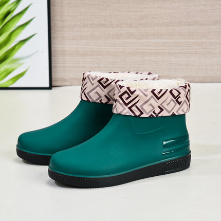 Fashion Rain Boots, Water Shoes for Women, Adult Warm Water Slip Plus Velvet Kitchen Short Rubber Shoes, Rain Boots, Overshoes, Water Boots Wholesale