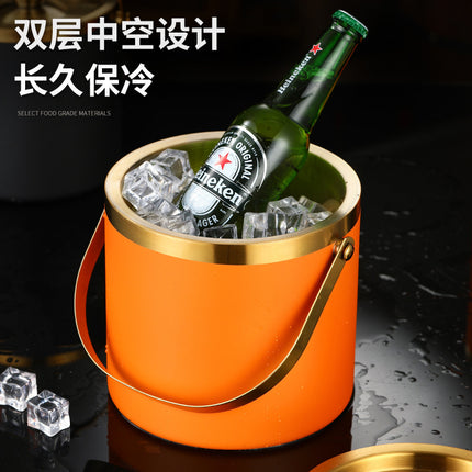Amazon Stainless Steel Double-Layer Ice Bucket Bar Champagne Red Wine Beer Commercial Ice Bucket Stainless Steel Bucket