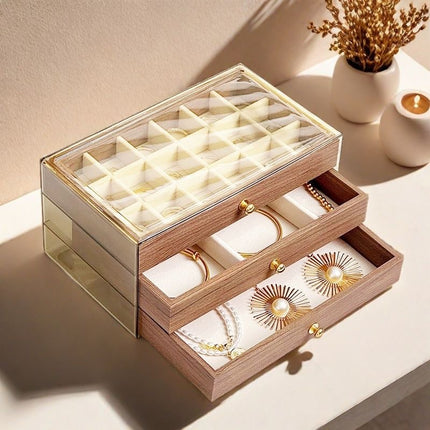 Jewelry Storage Box, High-End and Exquisite Walnut Grain Ring, Necklace, Earrings, Earrings, Multi-Layer Large-Capacity Hand Jewelry Box