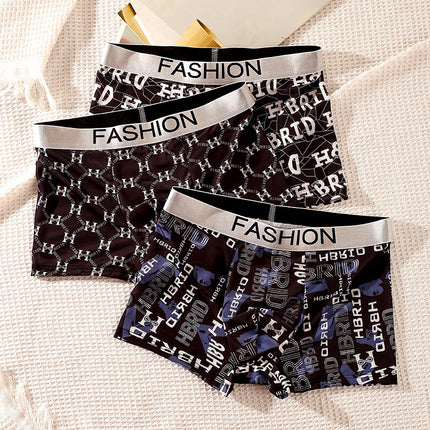 2025 Bagged Summer Men's Ice Silk Underwear Seamless Ultra-Thin Breathable Fashionable Printed Mid-Waist Trendy Boxer Briefs for Men