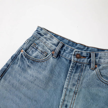 American High Street Retro Ice Blue Slim-Fit Wide-Leg Pants 2026 New High-Waisted Versatile Non-Stretch Straight-Leg Jeans for Women