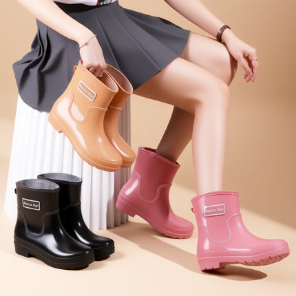 Fashionable Short-Tube Outdoor Women's Shoes, Versatile Sweet Water Shoes, Non-Slip Women's Rubber Slip-On Water Boots