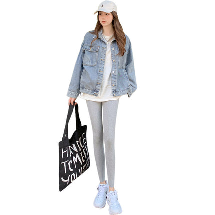 2024 spring new ankle-length pants threaded slim slim thin thickened plus size leggings women's fleece-lined leggings