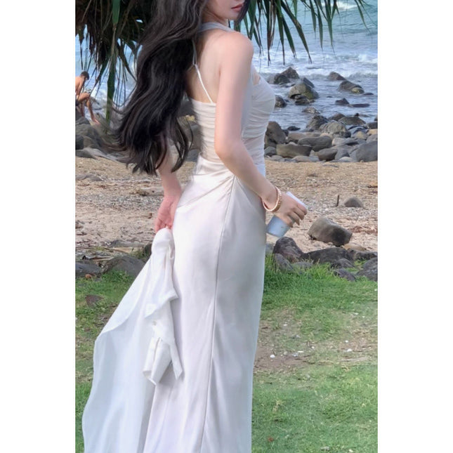 2025 Cross-Border Sexy Dress Mesh Satin Splicing Dress New Design Waist Slimming Hip Skirt