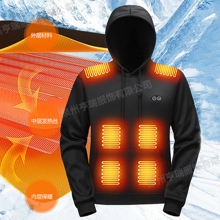 Cross-Border New Smart Heating Hooded Sweatshirt Winter Dual-Control Multi-Zone Electric Heating Outdoor Leisure Knitted Hoodie