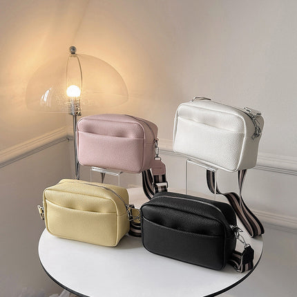 Trendy Women's Bag 2025 New Pure Color Versatile Pu Crossbody Bag Small Bag Women's Wide Shoulder Strap Shoulder Bag Small Square Bag