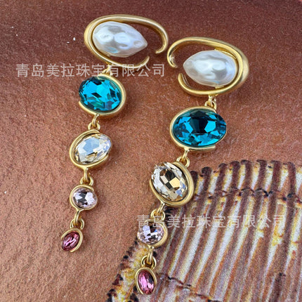 Oscar European and American style exaggerated retro long earrings women's temperament fashion high-end light luxury S925 silver pin earrings