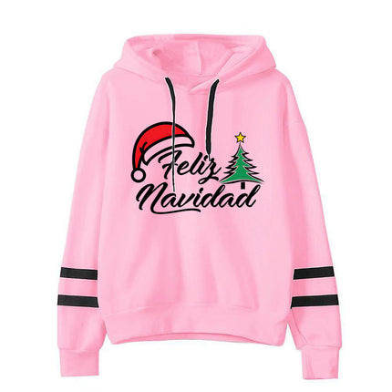 Amazon cross-border supply Christmas hat printed striped parallel bars hooded hoodie autumn and winter European and American men and women
