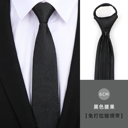 Dress Business Tie Men's and Women's Groom Wedding Black Zipper Korean Narrow No Lazy Striped Bow Tie Plaid