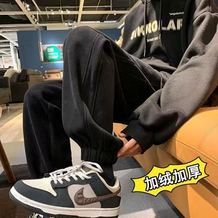 Autumn and Winter American Style fleece-lined Thickened Casual Pants Men's Loose All-match Trendy Brand Grey Sports Long Pants