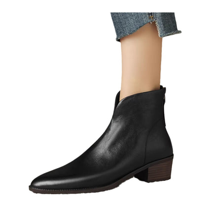 Cross-border retro pointed toe chunky heel short boots for women 2023 French autumn and winter new back zipper mid heel nude bone fashion boots