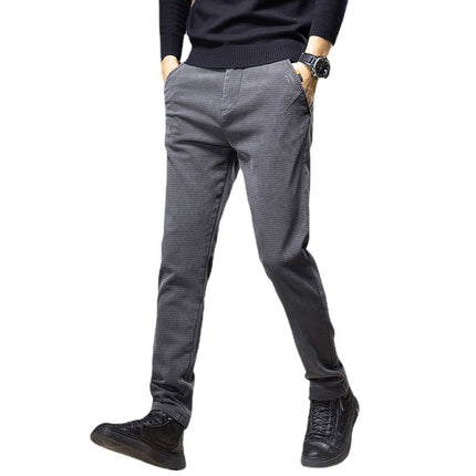 Men's Stretch Scrub Plaid Casual Pants for Men and Youth Hong Kong-style Slim-fit Slim Hip Leggings All-match Sports Pants