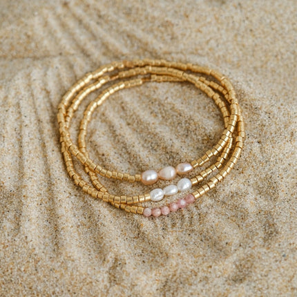 Ins Hand-Woven Natural Freshwater Pearl Bracelet Baroque Pearl Beaded Ring Set Color-Preserving Jewelry for Women