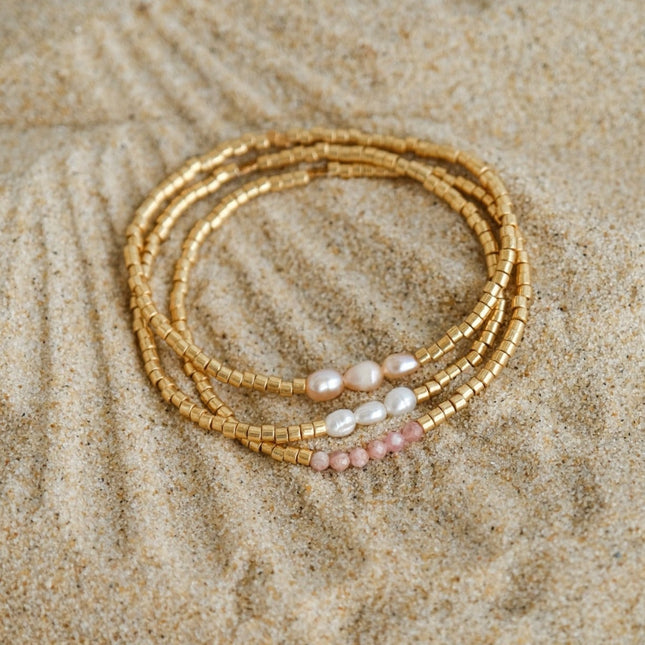 Ins Hand-Woven Natural Freshwater Pearl Bracelet Baroque Pearl Beaded Ring Set Color-Preserving Jewelry for Women