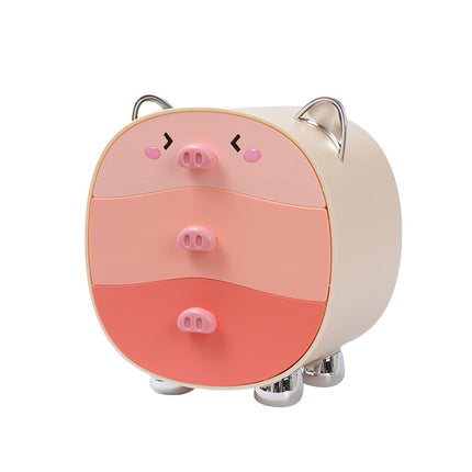 Plastic Dopamine Pink Cute Piggy Bedroom Cosmetics Storage Box Drawer-Type Jewelry Dustproof Desktop Household