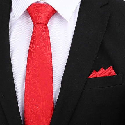 Formal wear wedding tie men's 8CM bridegroom wedding Korean style wine red business tie narrow zipper lazy men and women