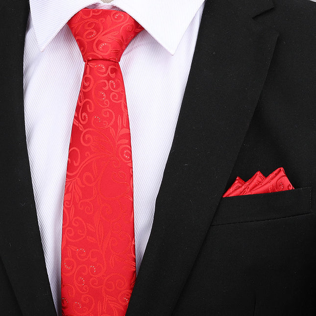Formal wear wedding tie men's 8CM bridegroom wedding Korean style wine red business tie narrow zipper lazy men and women