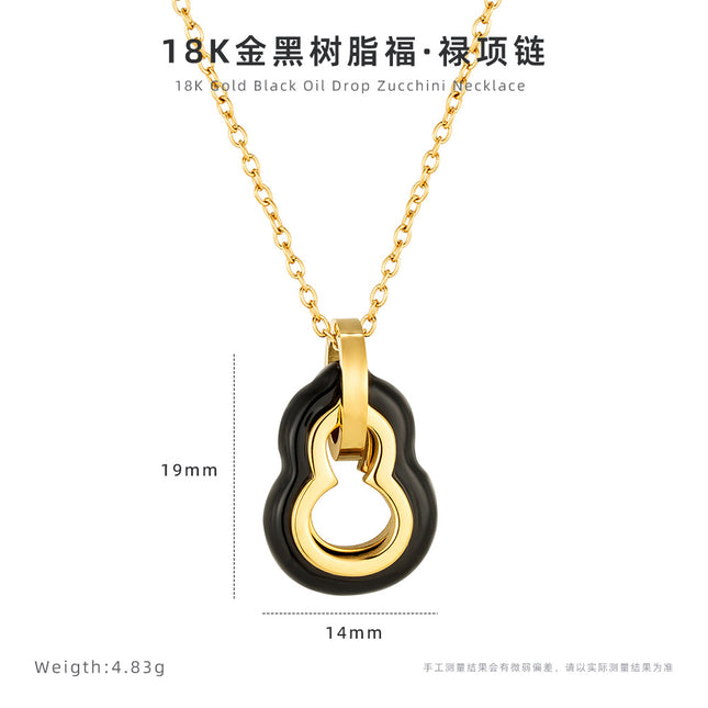 New Chinese style K gold gourd necklace women's high-end sense of non-fading clavicle chain niche design sense titanium steel jewelry wholesale