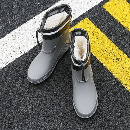 Rain Boots men's closed new waterproof shoes outdoor water boots kitchen non-slip work rubber shoes plus velvet cotton warm rain boots