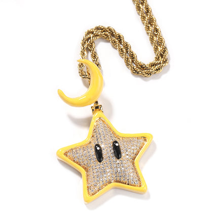 European and American personality cartoon luminous stars hip-hop necklace men's Joker diamond-encrusted copper material Tide brand pendant jewelry wholesale