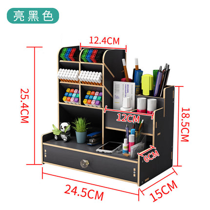Wooden Pen Holder Storage Box Large Capacity Nordic Creative Fashion Multi-Compartment Pen Holder Office Desktop Storage Shelf