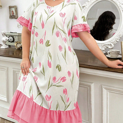 Loose Large Size Nightgown Women's Spring and Summer New European and American-style High-end Sweet Color dress Home Clothes Pajamas