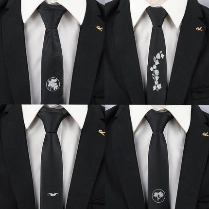 Men's Black Tie Men's Formal Wear Korean Style 8cm Student Women's Suit Business Lazy Zipper Wedding Professional Fashion