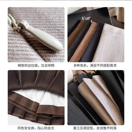Dark Gray Woolen Pleated Skirt Short Skirt for Women Autumn and Winter 2026 New High-Waisted Slimming Look Preppy Jk Half-Length A-Line Skirt