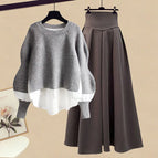Grey top brown skirt [two-piece]] / M [Suggested 40.00 kg-50.00 kg]]