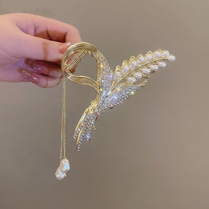 Wheat Spike Hair Clip, Chinese Style, Han Element, Tassel Updo Hair Clip, Large Size Shark Clip for Thick Hair, Snake-Shaped Hair Clip for Stray Hair