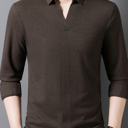 Scissor Collar Polo Shirt Autum New Men's Business Casual Men's High-End Pure Color Long-Sleeved T-Shirt Tops for Men