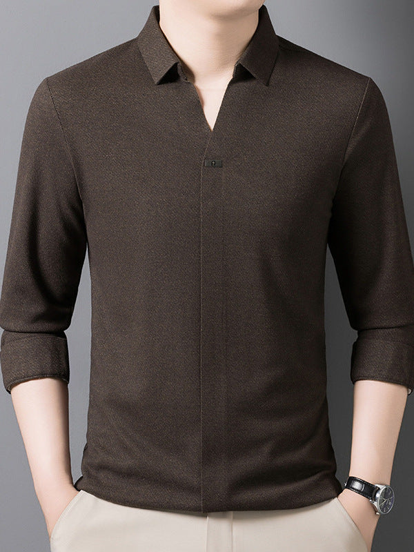 Scissor Collar Polo Shirt Autum New Men's Business Casual Men's High-End Pure Color Long-Sleeved T-Shirt Tops for Men