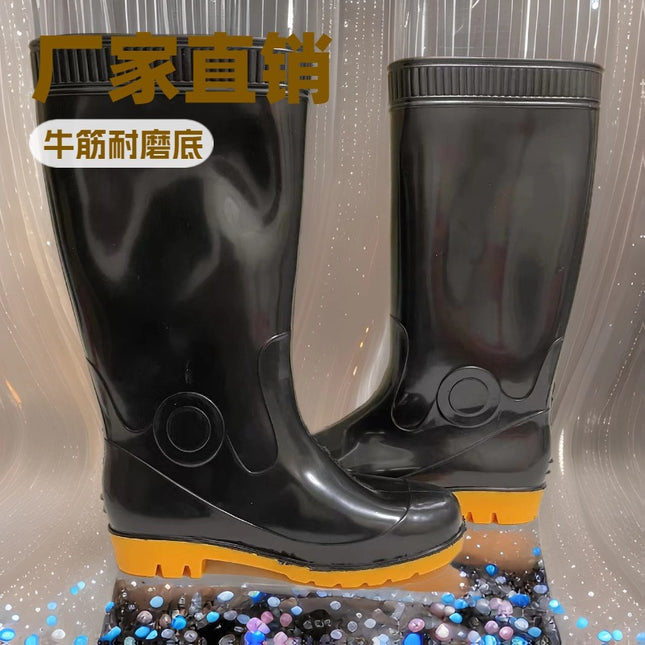 Men's High-Top Rain Boots with Cowhide Sole, Waterproof Pvc Injection Molded Work Boots, Essential for Summer