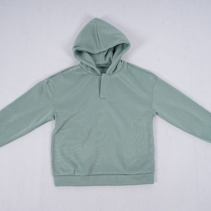 Amazon Cross-Border European and American Women's Autumn and Winter Hooded Sports Sweatshirt Solid Color Fleece-Lined Long-Sleeved Loose Cross-Border Hot Sale