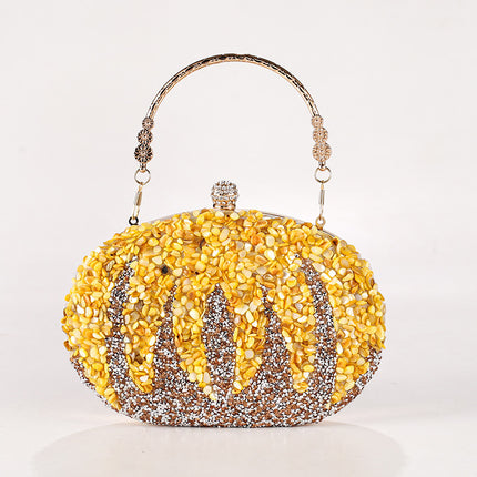 New Pumpkin Women's Bag Cross-border Explosion Diamond-encrusted Oval Bag European and American Fashion Evening Bag