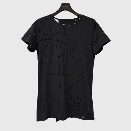Subhuman Women's | New Hollow Crochet Slimming Top Women's Unique Back Splicing Design T-Shirt