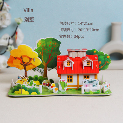 Paper 3D Stereo Puzzle Education School Model DIY Handmade Kidsren's Educational Toys Girls Kindergarten Wholesale