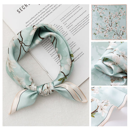 Mulberry Silk Small Square Scarf, Silk Scarf for Women, Autum Green Small Scarf, Korean Style Decoration, Versatile High-End Gift Giving
