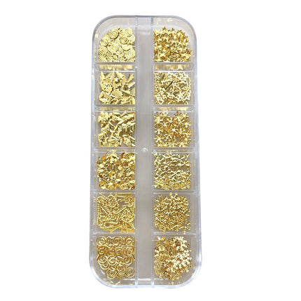 Christmas Rivet Nail Art Jewelry Long Box Special-Shaped Snowflake Alloy Flats Bottom Diamond Metal Nail Jewelry Stickers 12 Grids