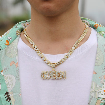 Cross-border explosions hip-hop pendant jewelry nightclub dancer alloy full diamond letter necklace factory wholesale fashion