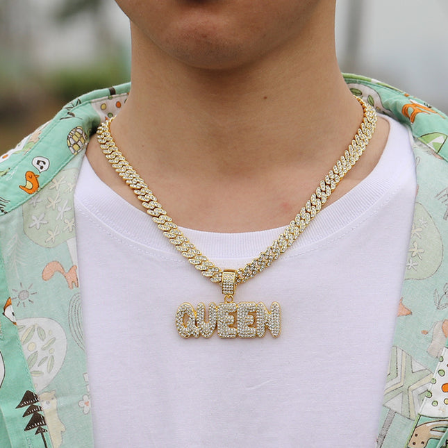 Cross-border explosions hip-hop pendant jewelry nightclub dancer alloy full diamond letter necklace factory wholesale fashion