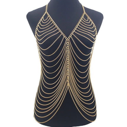 Cross-border jewelry Amazon Europe and the United States new ladies sexy metal long suspenders bikini neck body chain