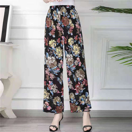 Cross-Border Popular Summer Women's Ice Silk Pants for Middle-Aged and Elderly, Loose Casual Home Pants, Elastic Plus-Size Pants for Square Dancing