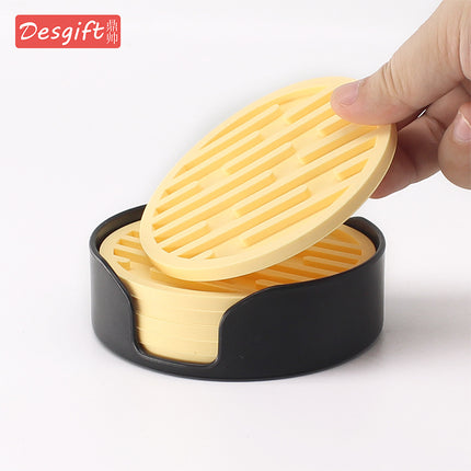 Silicone Coaster 10cm Round Heat Insulation Mat Marble Coffee Coaster Mat Anti-Perm Mat Set Storage Striped Drain