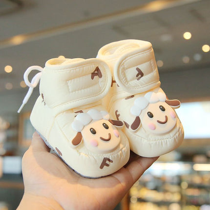 Baby Cotton Shoes Autumn and Winter Fleece-Lined Cartoon Doll Baby Snow Boots Warm Thick Soft Sole Toddler Shoes 0-1 Years Old Walking