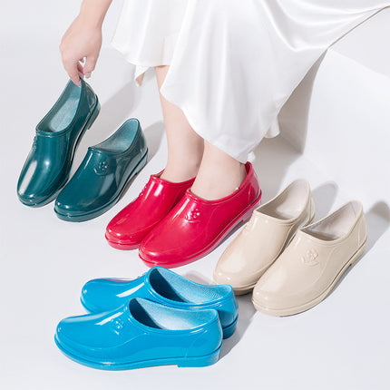 Rain Boots for Women in Spring & Fall Seasons Yuanbao Water Shoes Shallow Mouth Waterproof Anti-Slip Kitchen Work Car Wash Fleece-Lined Warm Rubber Rain Boots